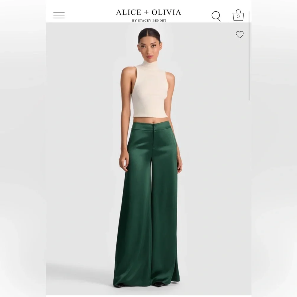 Alice + Olivia Forest Green Wide-Leg Pants - Picture 1 of 4